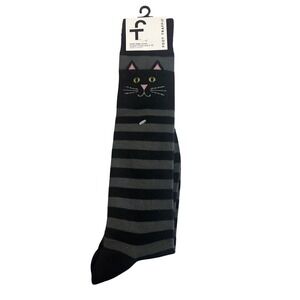 Foot Traffic Womens Striped Cat Face Knee High Socks Shoe Size 4-10 NEW